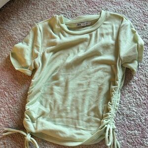 Zara Light Green Ruched Short Sleeve Tee